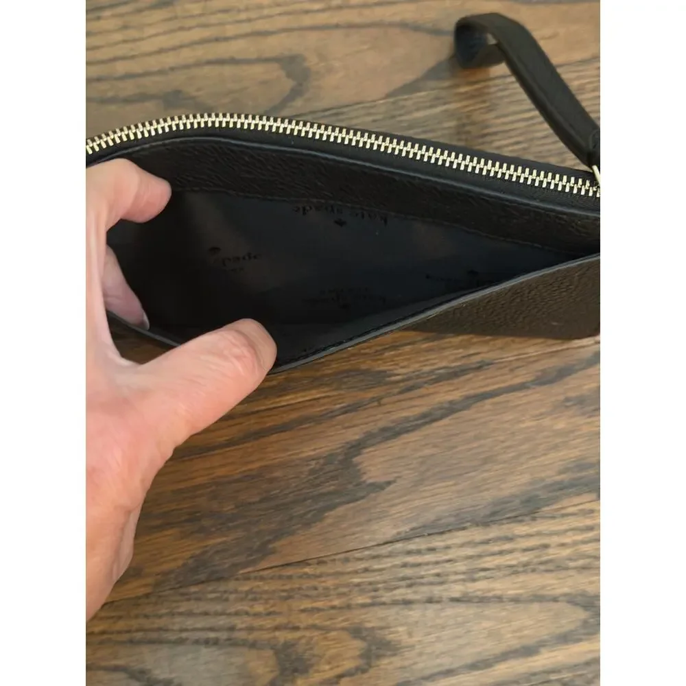 Kate Spade NY Black Pebbled Leather Zip Wristlet Wallet Clutch Large